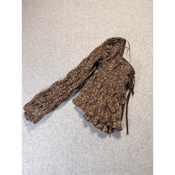 Women's Brown Floral Blouse Size Small Collabo By Privy - Picture 9 of 12